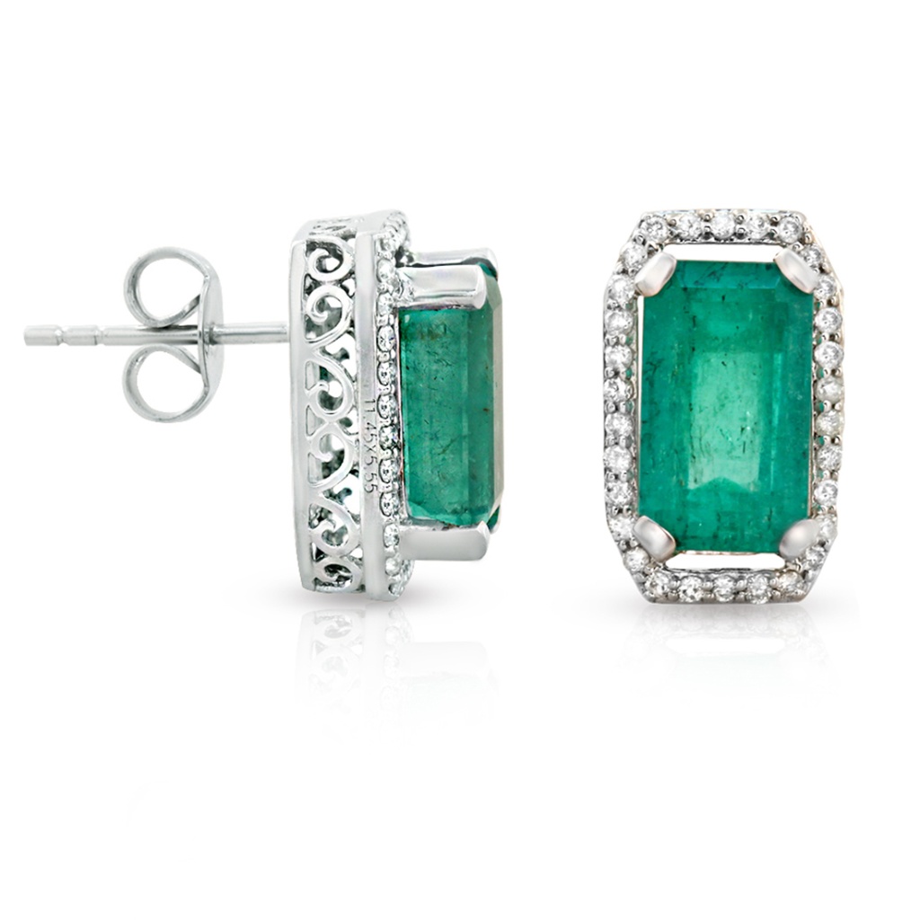 599 Ct Emerald  046 Ct Diamonds In 18k Earrings